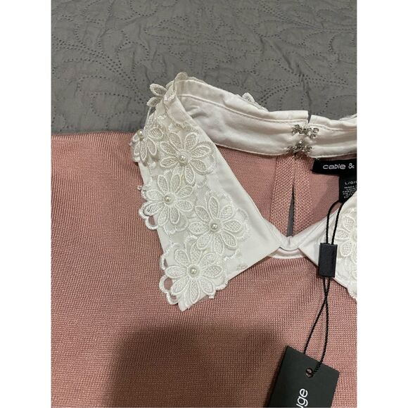 Cable & Gauge Light Pink Long Sleeve Blouse Floral Collar L New - Picture 4 of 6